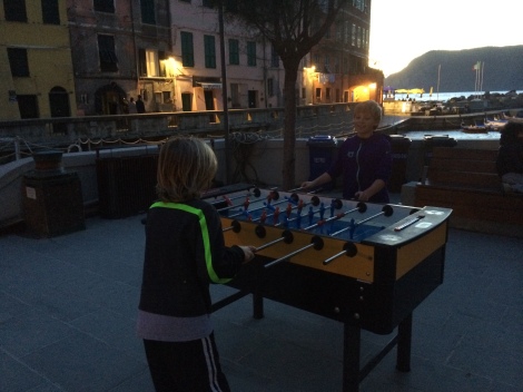 Evening foosball in the Vernazza piazza 