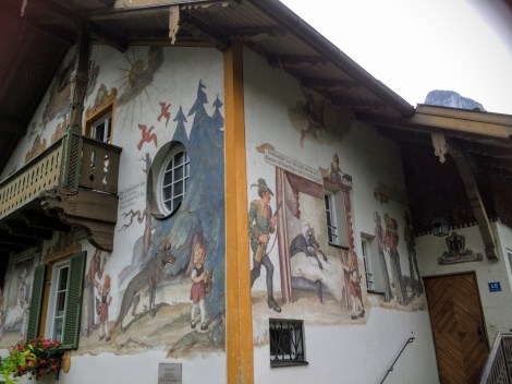 Cute fairy-tale-painted houses in Oberammergau, Germany.
