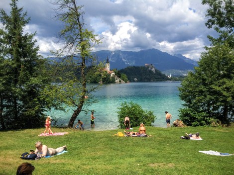 Everyone has fun in Lake Bled - swimming, boating, paddle boarding.